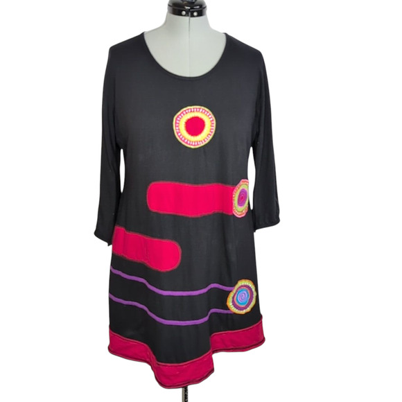 Dragonfly Black Red Geometric Art Tunic Mini Dress, estimate size large - Picture 1 of 7